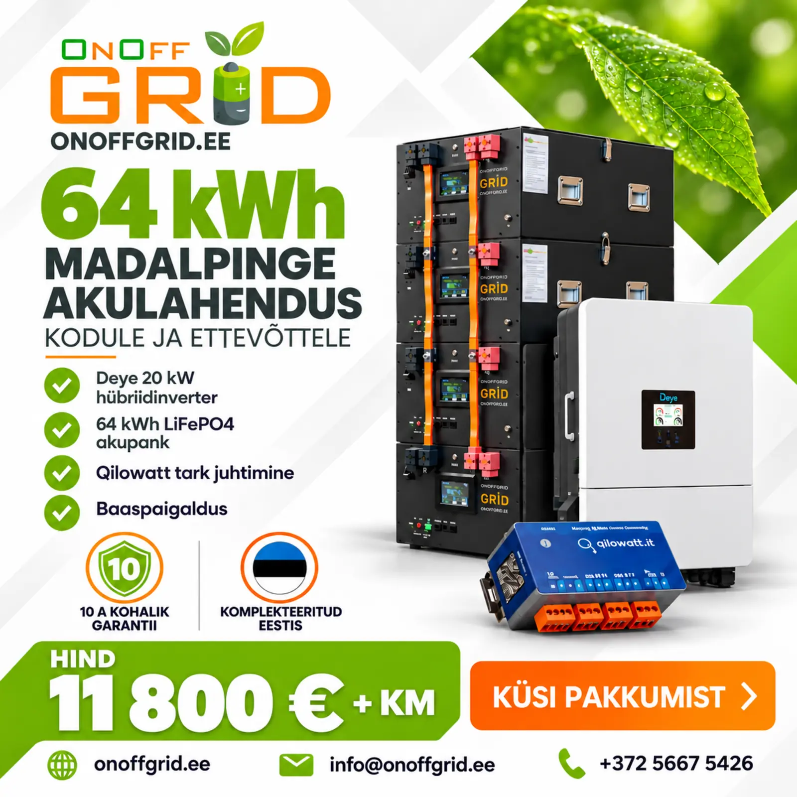 Deye 20kW + 4x16kWh AMMI akupank + Qilowatt Modbus R2